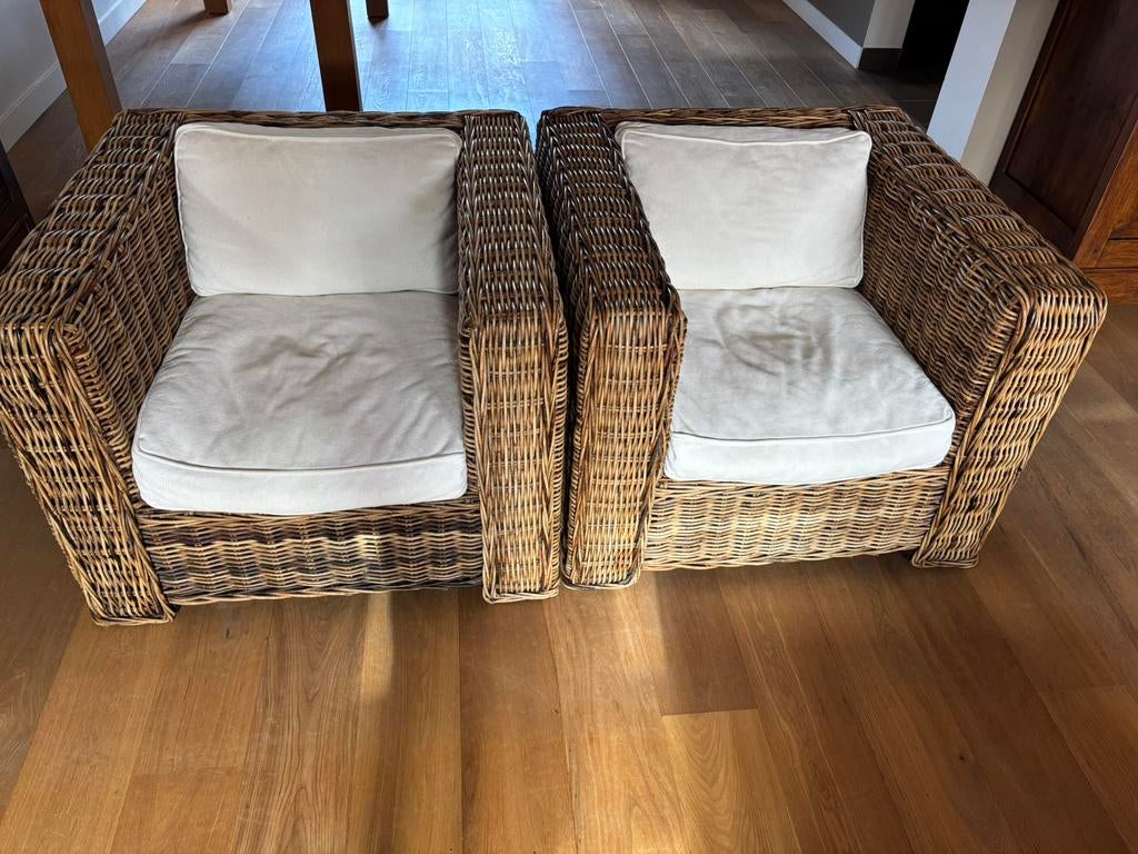 Rotan club zetels - 70cm hoog - 90 cm breed - 90 cm diep, Ophalen, Gebruikt, Landelijk modern, 75 tot 100 cm