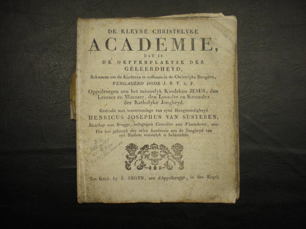 boek 1786 Christelyke Academie Brugge/Gent, Antiek en Kunst, Antiek | Boeken en Manuscripten, Ophalen of Verzenden, Diverse auteurs