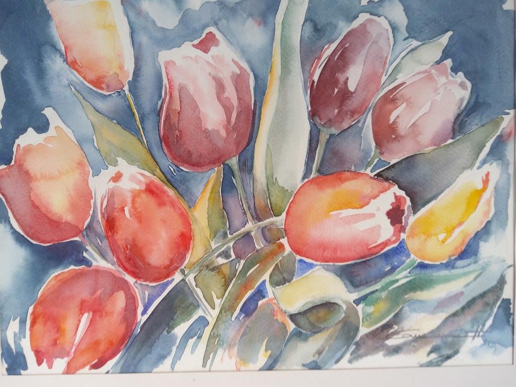 " Bruisende lente". Origineel aquarel. Ingelijst 57 x 47 cm., Antiek en Kunst, Ophalen