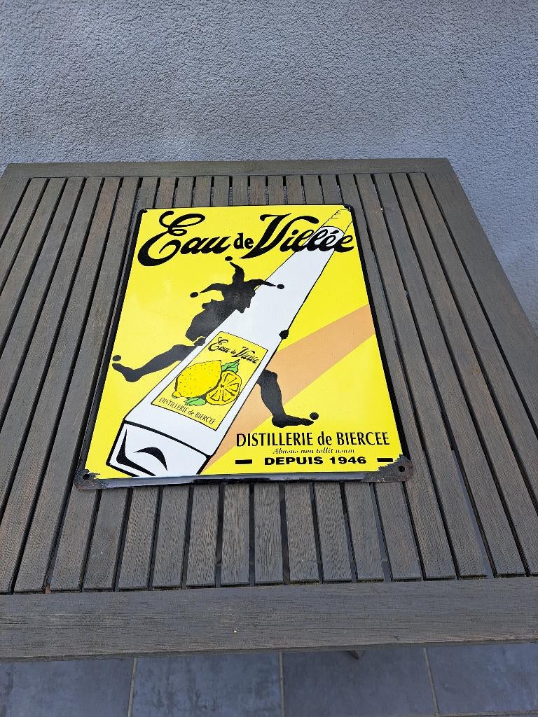 Assiette en émail Eau De Ville Biercee, Enlèvement ou Envoi, Utilisé, Panneau publicitaire