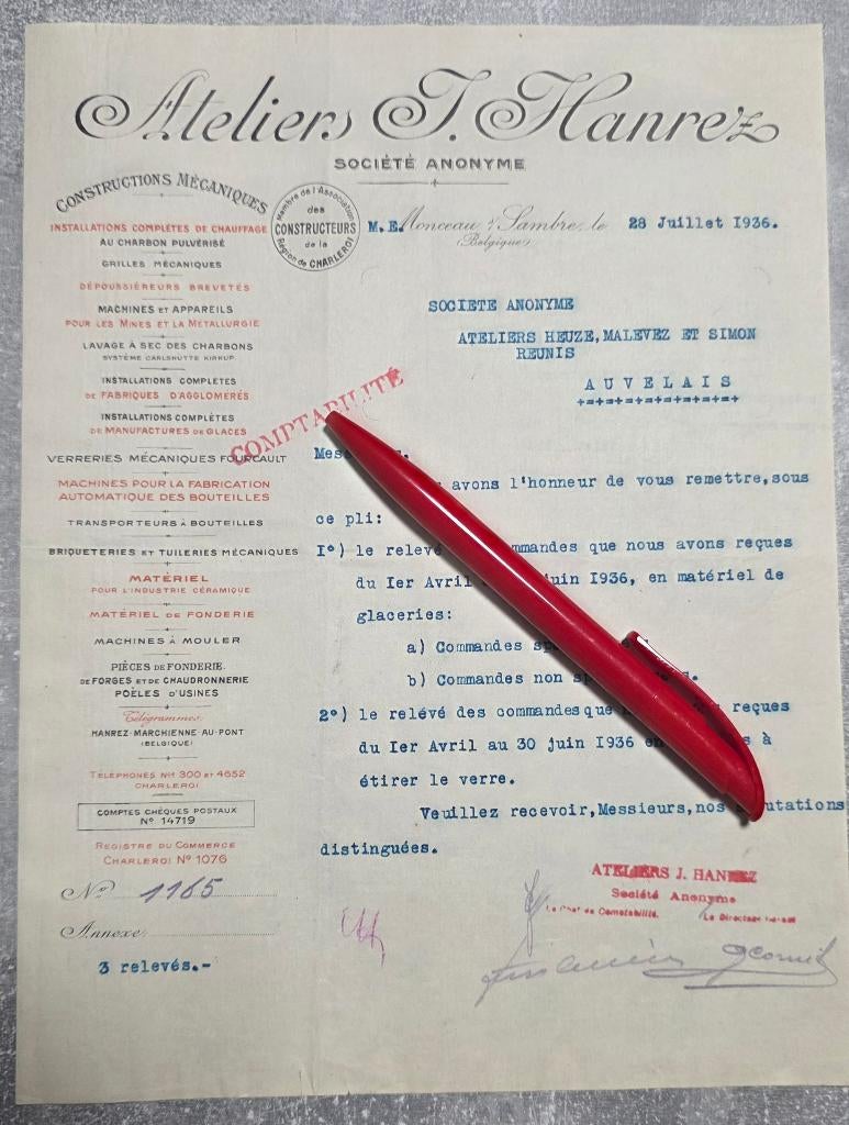 Monceau sur sambre+Auvelais+1936+Heuze+Hanrez, Enlèvement, Comme neuf, Autres types