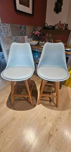 2 Chaises de bar grises, Bois, Avec repose-pieds, 2 tabourets, Enlèvement