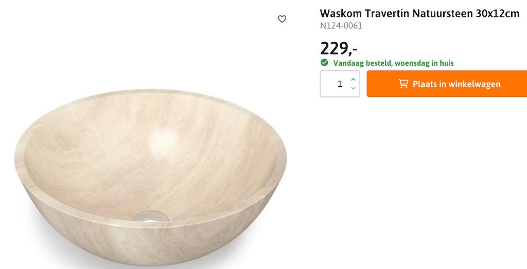 waskom in natuursteen travertin, Doe-het-zelf en Bouw, Ophalen, Nieuw, Steen, Toilet