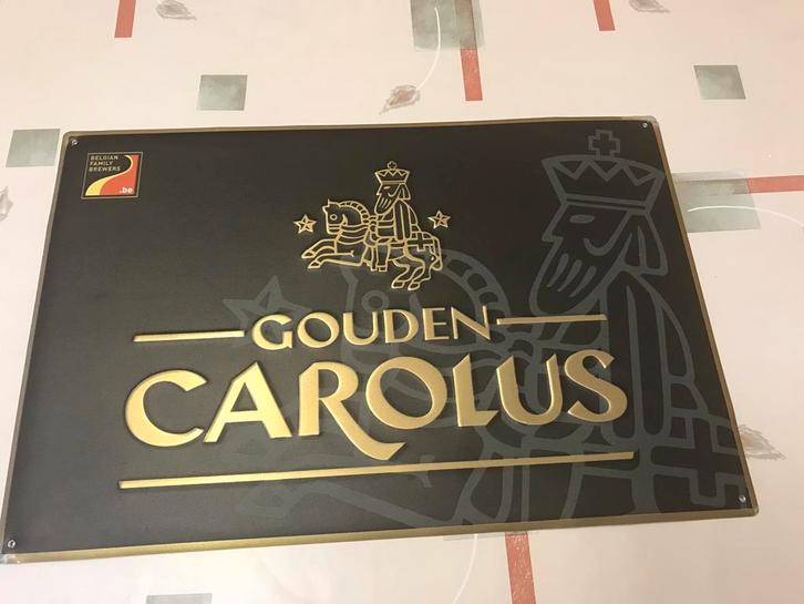 Panneau d'affichage en métal Carolus doré, Collections, Marques & Objets publicitaires, Utilisé, Panneau publicitaire, Enlèvement ou Envoi