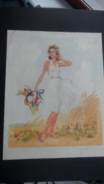 Art deco litho "dame met hoed", Antiek en Kunst, Ophalen of Verzenden