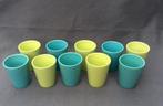 Set van 10 leuke kopjes (blauw en groen) - 9 cm hoog, Huis en Inrichting, Ophalen of Verzenden, Gebruikt