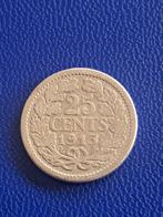 1913 Nederland 25 cent in zilver Wilhelmina schaars, Postzegels en Munten, Munten | Nederland, Zilver, Koningin Wilhelmina, Losse munt