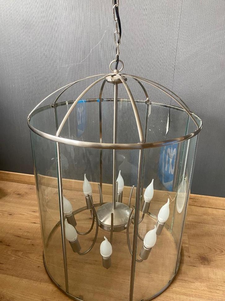 Grote stijlvolle imposante Italiaanse design hanglamp, Huis en Inrichting, Lampen | Hanglampen, Glas, Metaal, Ophalen of Verzenden