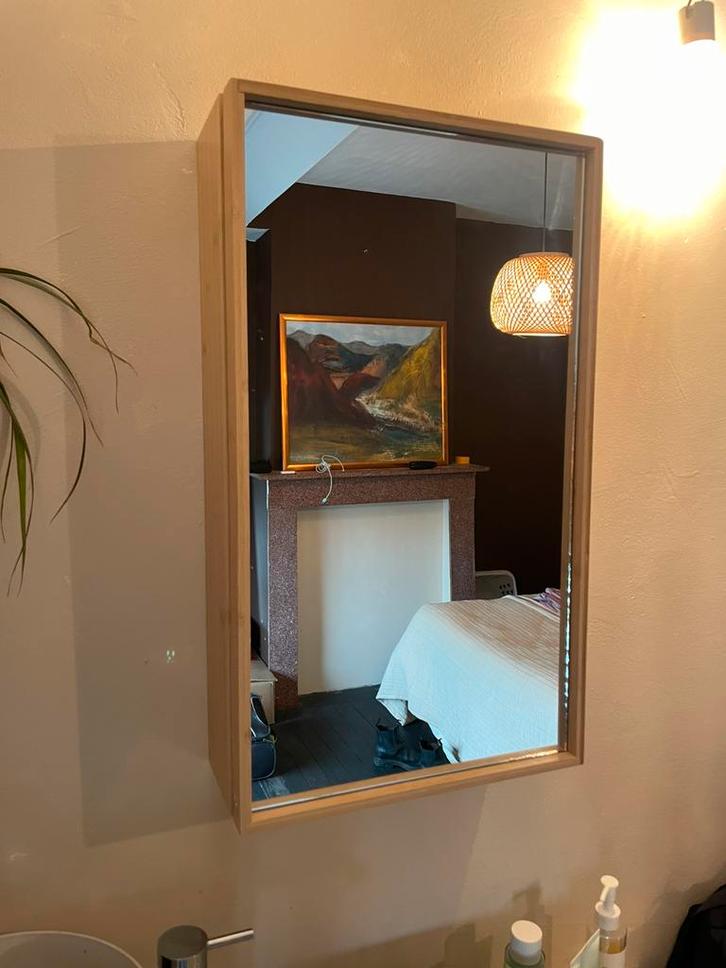 Badkamer spiegelkast bamboo hout amoire de toilette, Huis en Inrichting, Woonaccessoires | Spiegels, Zo goed als nieuw, Minder dan 50 cm