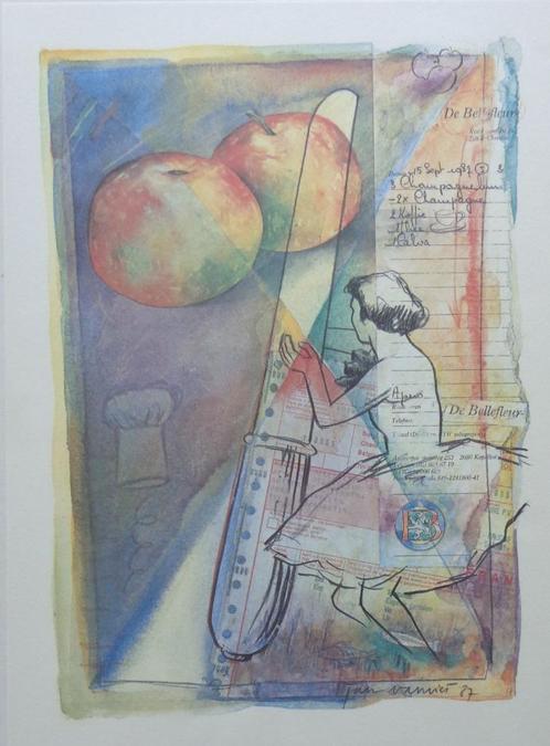 JAN VANRIET / BELLEFLEUR / KLEUROFFSET / 46x36cm / KADER 87, Antiek en Kunst, Kunst | Litho's en Zeefdrukken, Ophalen of Verzenden
