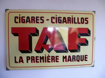 EMAILLE RECLAMEBORD"TAF CIGARES-CIGARILLOS"UIT 1951 beschikbaar voor biedingen