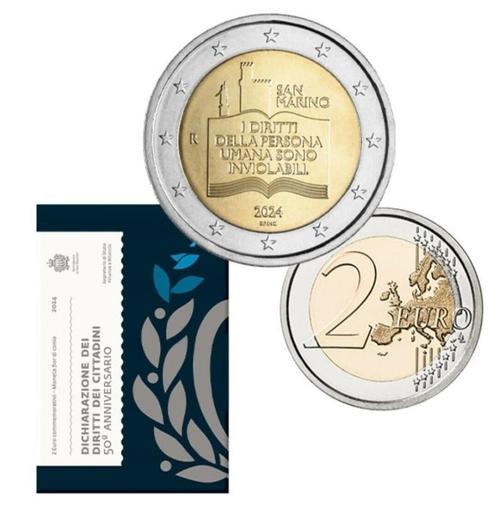 San Marino 2024 - 50th Anniversary of Declaration -2 euro BU, Timbres & Monnaies, Monnaies | Europe | Monnaies euro, Série, 2 euros