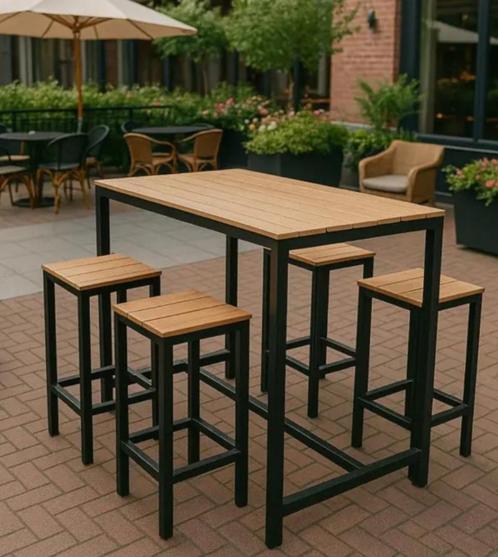 Tuinset: hoge bar/eettafel met 4 hoge stoelen, Tuin en Terras, Tuinsets en Loungesets, Zo goed als nieuw, Tuinset, Aluminium, 4 zitplaatsen