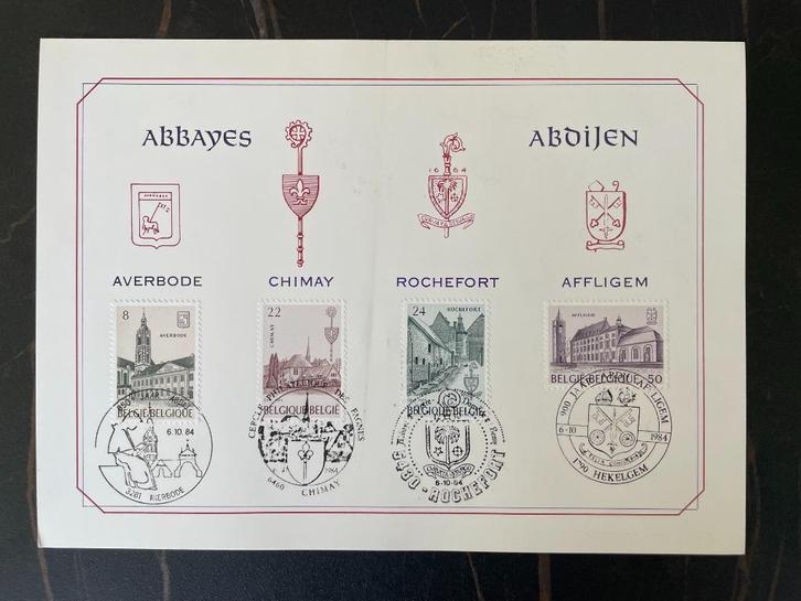 Herdenkingskaart - Abdijen 1984 - eerste dagstempel, Postzegels en Munten, Brieven en Enveloppen | België, Overige typen, Ophalen of Verzenden
