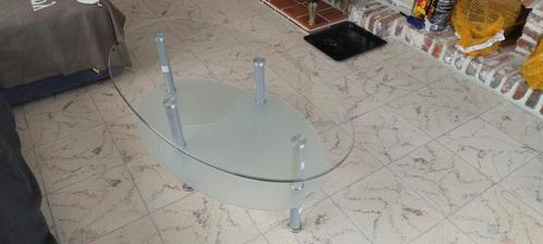 glazen ronde salontafel, Huis en Inrichting, Tafels | Salontafels, Gebruikt, Minder dan 50 cm, 50 tot 100 cm, 100 tot 150 cm, Ovaal