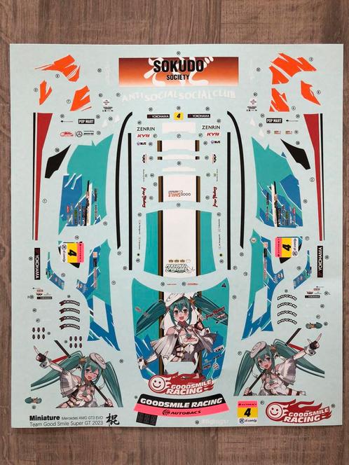 Miniature AMG GT3 EVO Team Good Smile Super GT 2023 decals, Hobby en Vrije tijd, Modelbouw | Auto's en Voertuigen, Nieuw, Tamiya