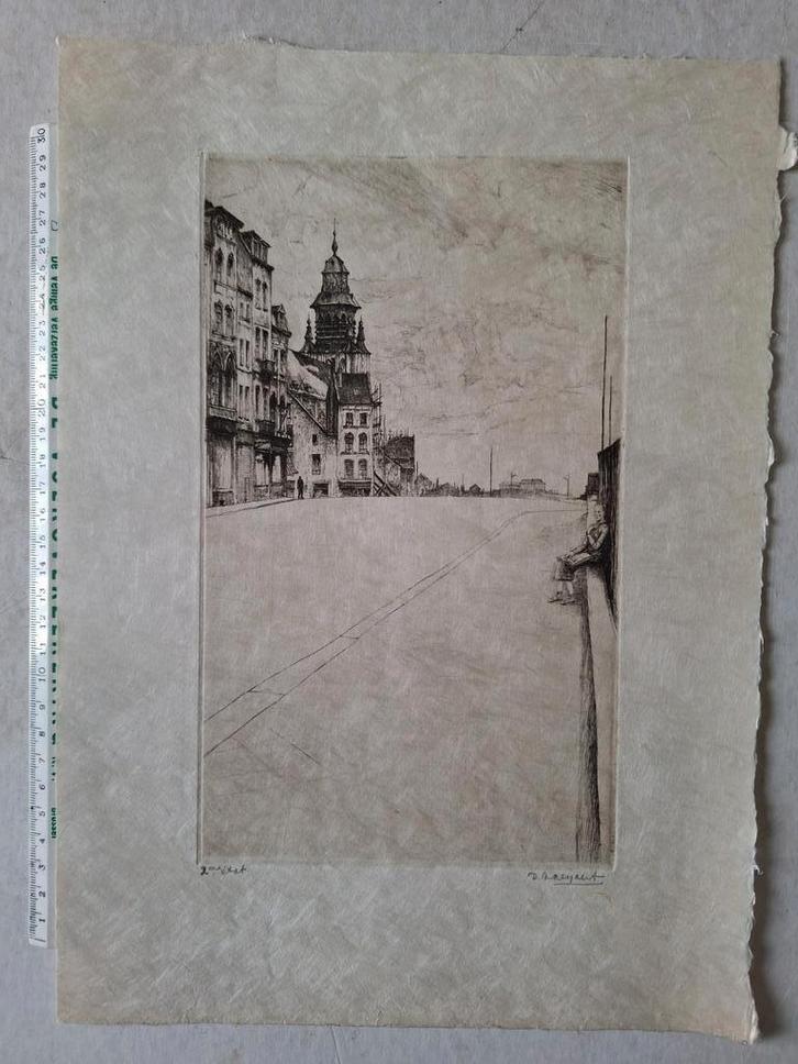 Ets Désiré Naeyaert Onze-Lieve-Vrouw-ter-Kapellekerk Brusse, Antiek en Kunst, Kunst | Etsen en Gravures, Ophalen of Verzenden