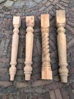 4 hout gedraaide eiken / grenen zuilen / poten / tafelpoten., Pied de table, Rond, Comme neuf, Enlèvement