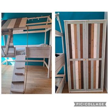 2 stuks: Boomhutbed (half-)hoogslaper en bijhorende kast beschikbaar voor biedingen