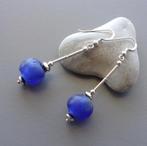 Blauwe oorbellen in Afrikaans glas en 925 zilver, Hangers, Blauw, Nieuw, Ophalen of Verzenden