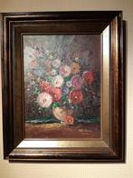 De Kroen A., bloemenschilderij olie op doek, 45x55cm, Antiek en Kunst, Ophalen of Verzenden