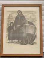 Lithographie famille du mineur signe Anto carte, Antiek en Kunst, Ophalen of Verzenden