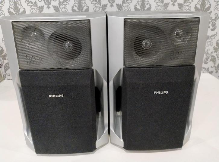Philips Base Reflex Stereo Speaker Silver/Black 6 OHM FW-C28, Audio, Tv en Foto, Luidsprekerboxen, Zo goed als nieuw, Front, Rear of Stereo speakers