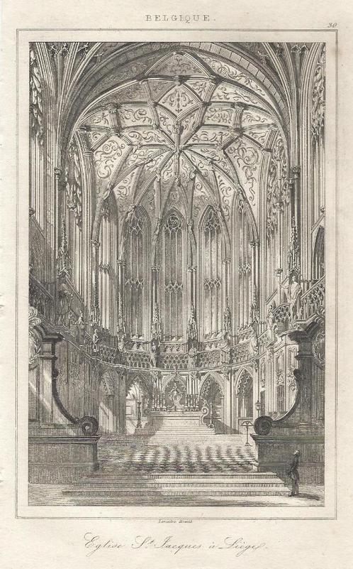 1844 - Liège - Eglise Saint-Jacques, Antiek en Kunst, Kunst | Etsen en Gravures, Ophalen of Verzenden