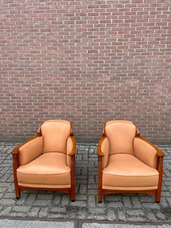 Fauteuils Schuitema Hector refurbished, Huis en Inrichting, Fauteuils, Gebruikt, Hout, Leer, 75 tot 100 cm, 75 tot 100 cm, Ophalen