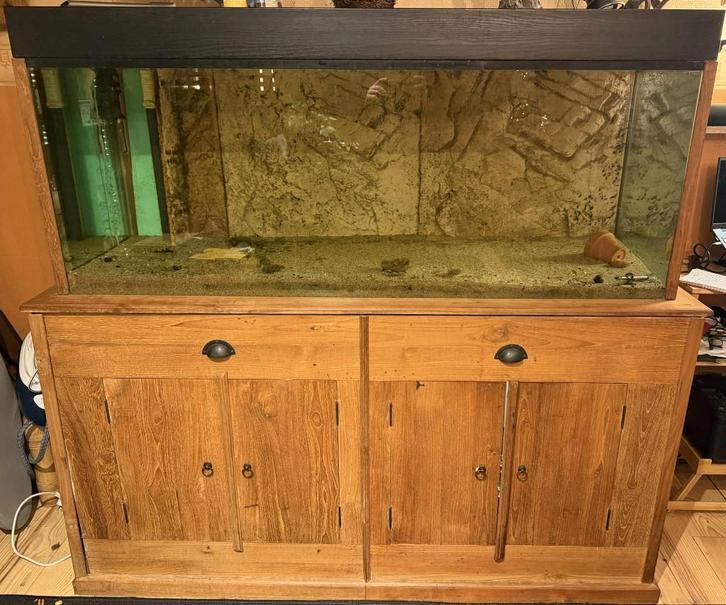 Aquarium met onderkast uit Teak & droog-natfilter, Animaux & Accessoires, Poissons | Aquariums & Accessoires, Utilisé, Aquarium d'eau douce rempli