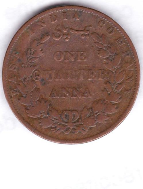Compagnie des Indes orientales 1/4 anna 1858 (Heaton), Postzegels en Munten, Munten | Azië, Losse munt, Zuid-Azië, Ophalen of Verzenden