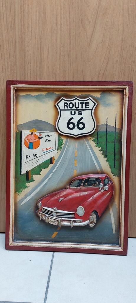 Amerikaans houten pubbord route 66 in reliëf  / 3D, Huis en Inrichting, Woonaccessoires | Wanddecoraties, Zo goed als nieuw, Ophalen of Verzenden