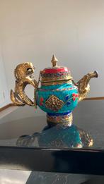 Kashmir brons theepot Turkoois/rode koraal/lapis lazuli, Enlèvement ou Envoi