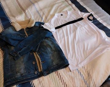 Veste en jeans (L) + t shirt léger blanc (M) pour hommes