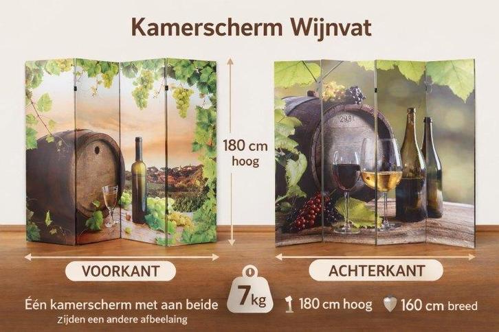Kamerscherm Paravent met afbeelding Wijnvat, Huis en Inrichting, Woonaccessoires | Kamerschermen, Nieuw, Verzenden