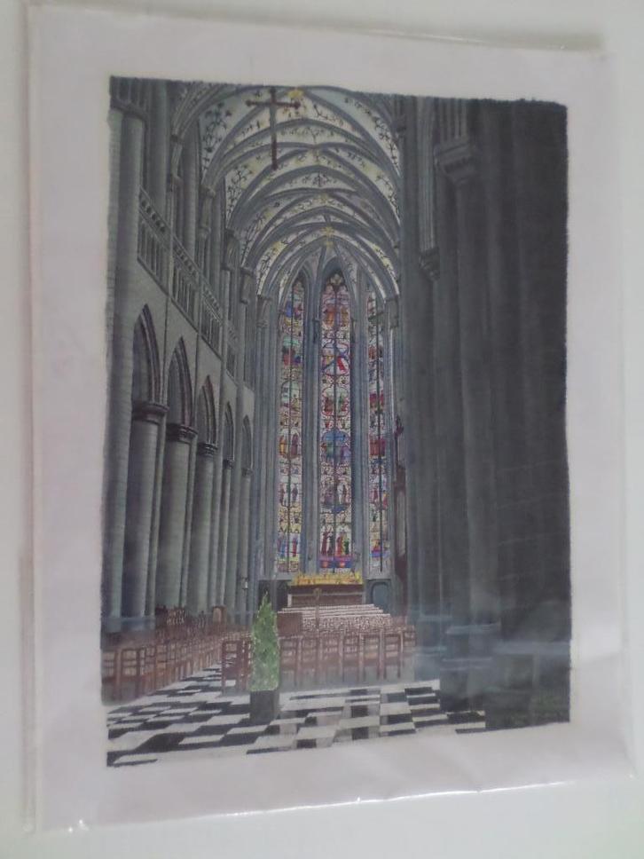 Aquarelle Nef Collégiale Notre-Dame Huy vitraux Didier Damas, Antiquités & Art, Art | Peinture | Classique, Enlèvement ou Envoi
