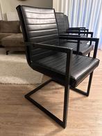 Set van 4 lederen zwarte stoelen, Huis en Inrichting, Stoelen, Ophalen, Gebruikt, Zwart, Metaal