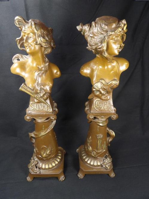 Paar grote antieke Art Nouveau bustes, Antiek en Kunst, Antiek | Brons en Koper, Ophalen of Verzenden