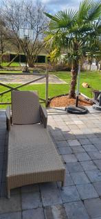 Ligstoel beige geweven plastic loungestoel, Tuin en Terras, Ligbedden, Ophalen, Gebruikt, Plastic
