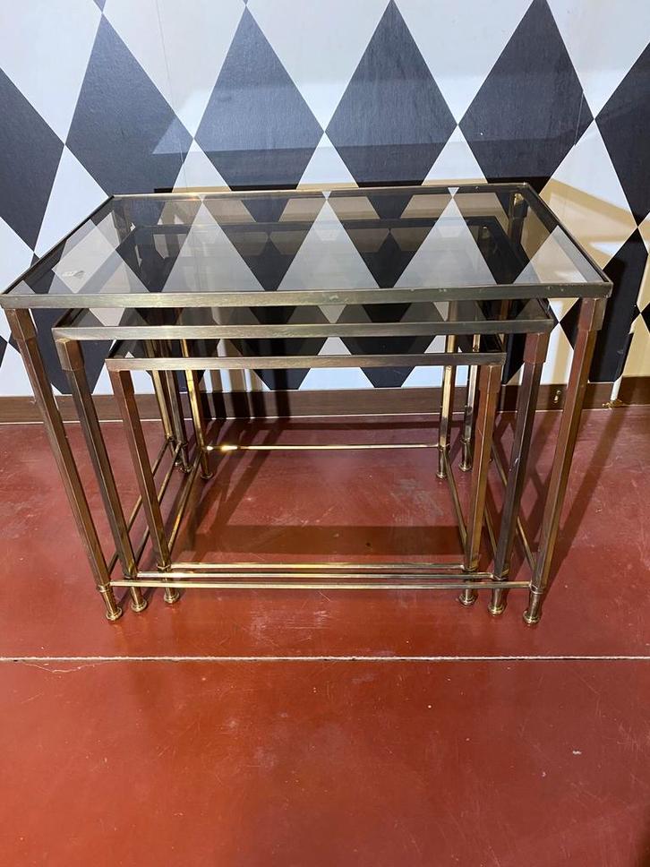 Vintage bijzettafeltjes, Huis en Inrichting, Tafels | Sidetables, Gebruikt, Glas, Ophalen