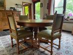 Eiken uitschuifbare eettafel met 6 stoelen (rond of ovaal), Ophalen, Gebruikt, 100 tot 150 cm, Eikenhout