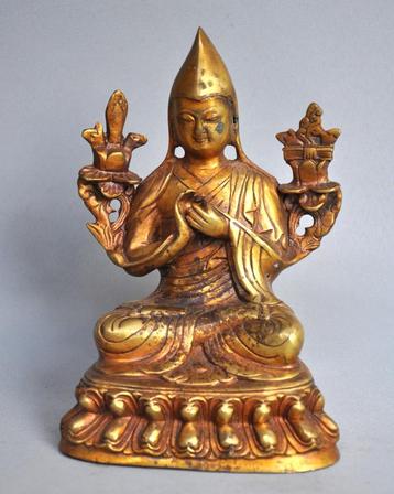 Vuurverguld bronzen beeld ve Tibetaanse lama, Gelugpa, Nepal beschikbaar voor biedingen