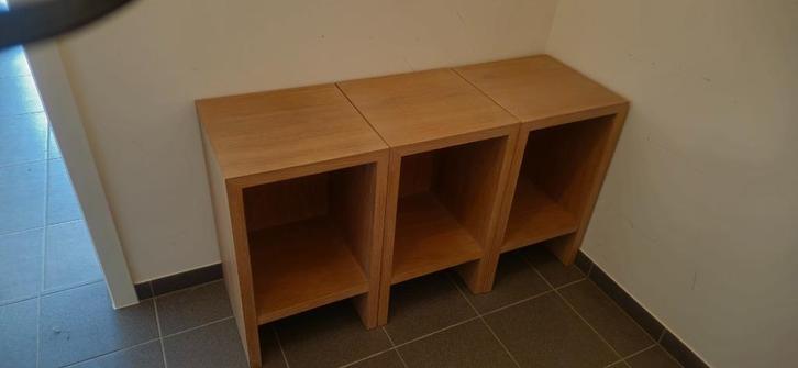 3x Vol beuken meubeltjes, te gebruiken als zitje, nachtkast, Huis en Inrichting, Woonaccessoires | Overige, Zo goed als nieuw