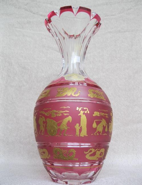 Roserouge kristal Val Saint Lambert met Chinoise goudopleg, Antiek en Kunst, Antiek | Vazen, Ophalen