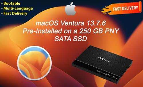 macOS Ventura 13.7.6 VoorGeïnstalleerde PNY SSD 250 GB OS X, Computers en Software, Besturingssoftware, Nieuw, MacOS, Verzenden