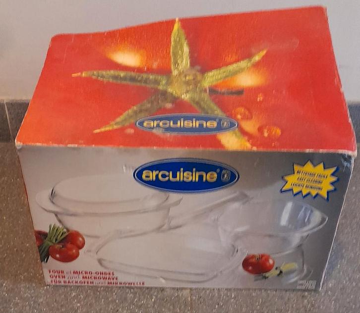 Arcuisine Set van 3 Glazen Ovenschalen – Nieuw in Doos –, Huis en Inrichting, Keuken | Servies, Nieuw, Schaal of Schalen, Glas