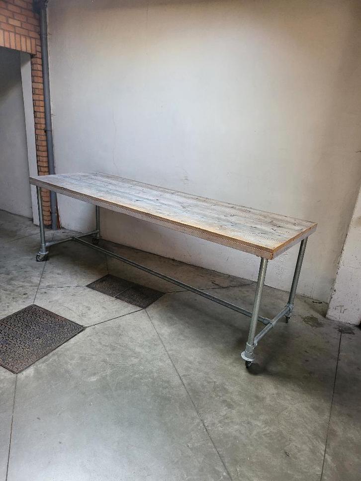 Industriele Bar-Eettafel,Tuin-Ateliertafel, Huis en Inrichting, Tafels | Eettafels, Gebruikt, 50 tot 100 cm, 200 cm of meer, Vijf personen of meer