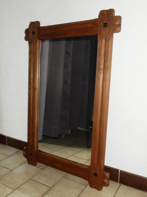 Rechthoekige spiegel met houten omkadering, Huis en Inrichting, Woonaccessoires | Spiegels, Gebruikt, Rechthoekig, Ophalen
