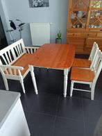 Houten tafel met 2 stoelen en bank, Huis en Inrichting, Tafels | Eettafels, Ophalen, 50 tot 100 cm, Zo goed als nieuw, 150 tot 200 cm