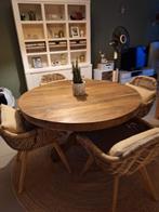 Ronde eettafel oude, gerecycleerde teak 1m20, Ophalen, Nieuw, Vier personen, Teakhout